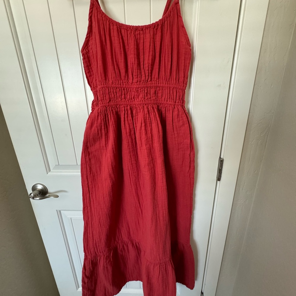 Pact Vibrant Red Coastal Gauze Dress